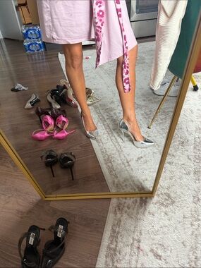 Silver Pointed-Toe Stiletto Pumps - Women's Metallic Heels Jessica Simpson 7